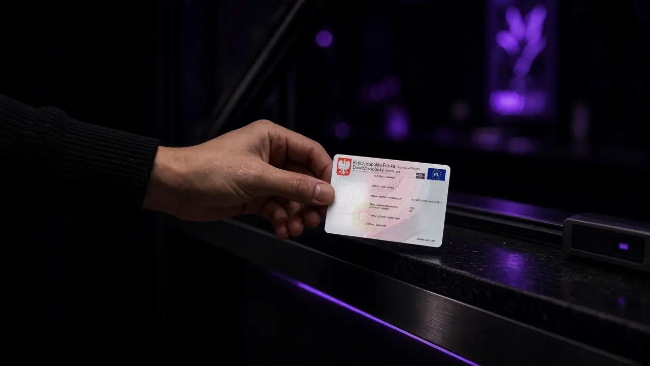 A hand presents an ID card at the club reception desk