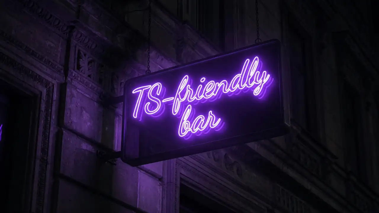 Neon light sign TS-friendly bar on the Warsaw tenement house