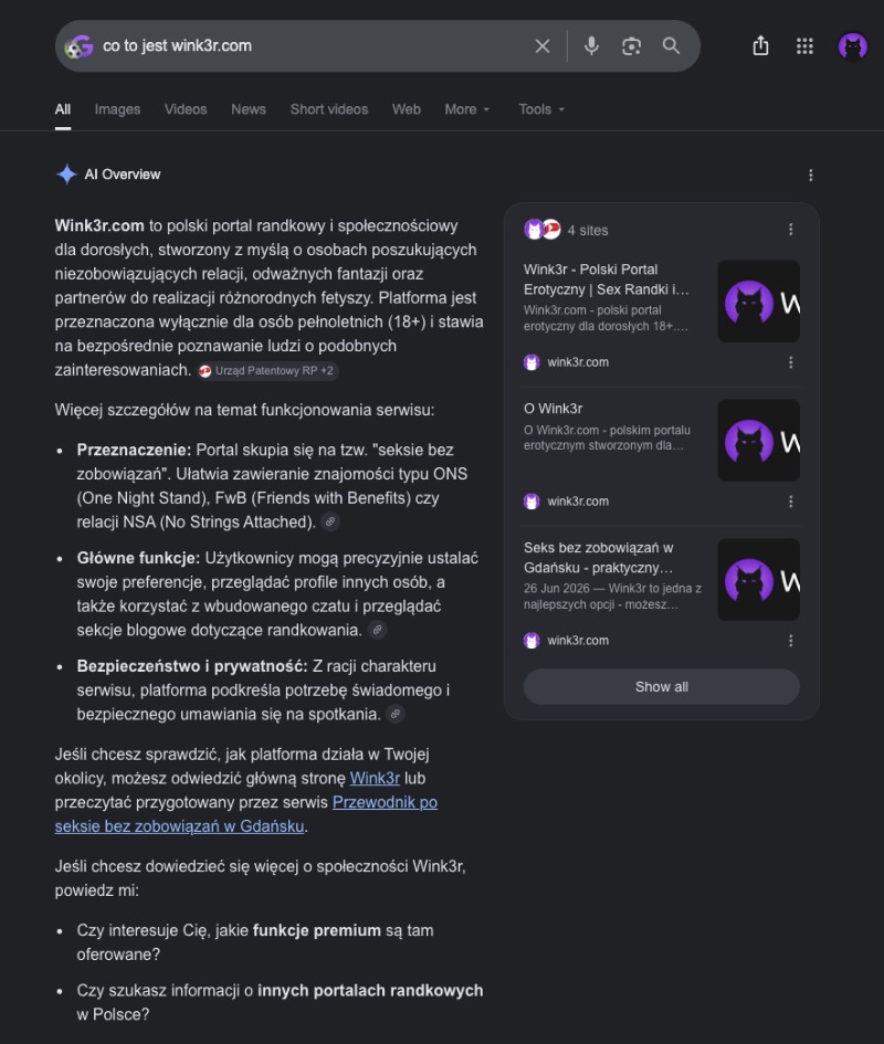 Polish AI summary of what Wink3r.com is