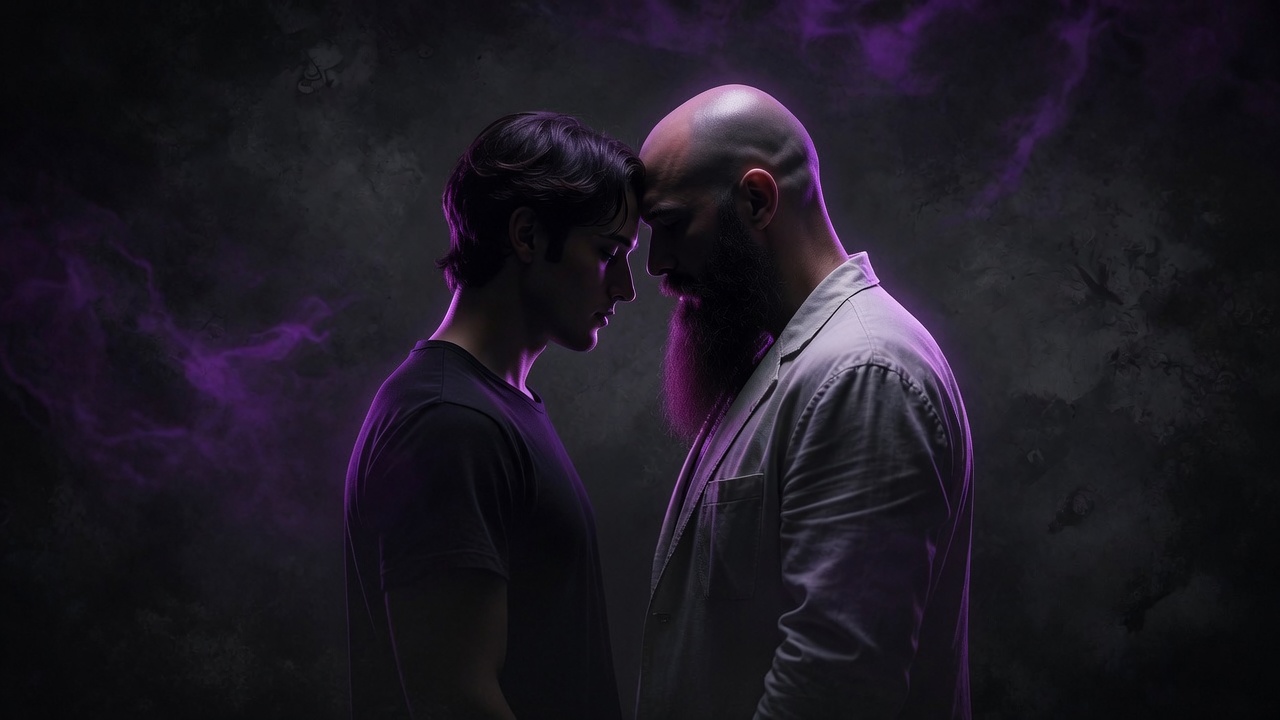 Dwójka gay mężczyzn naprzeciwko siebie w romantycznej i pełnej napięcia pozie.