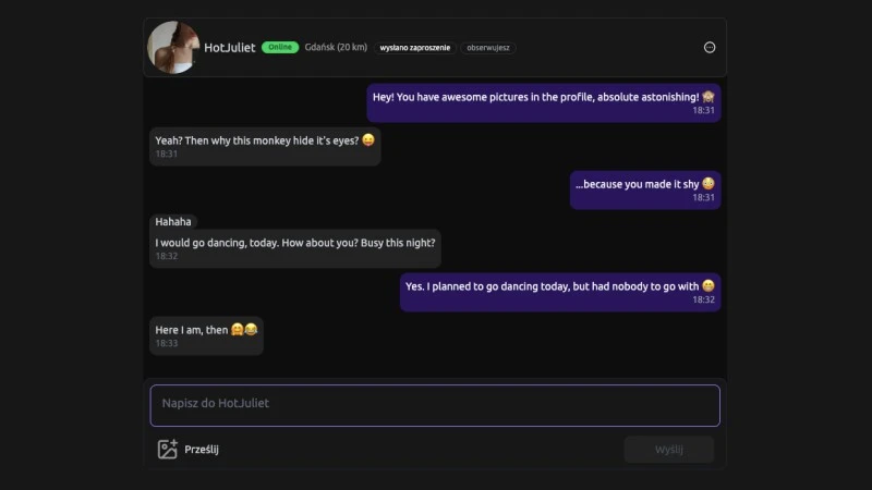 An example conversation on Wink3r, showcasing the fact that messages are always free