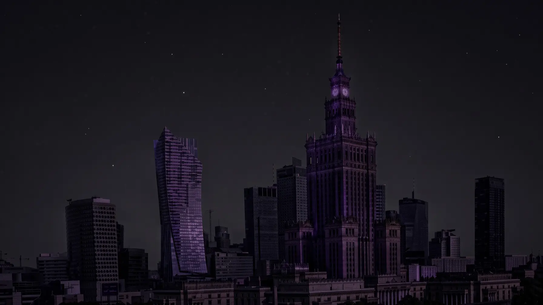 Evening view of the Palace of Culture in Warsaw - the capital as a backdrop for real dates.